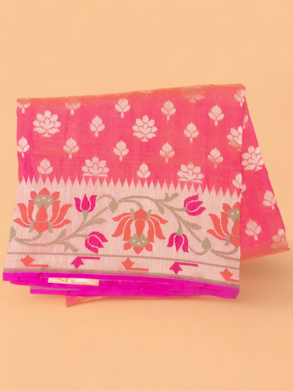 Banarasi Silk Butta Dual Tone Pink And Orange Saree