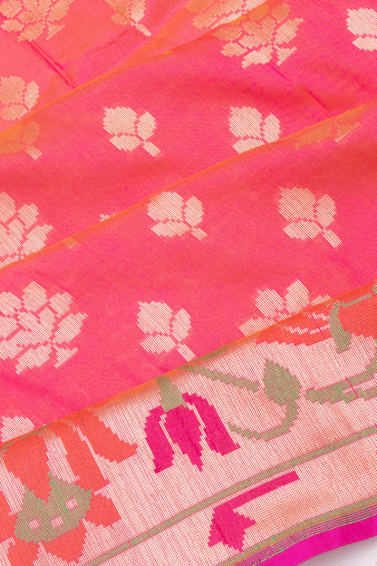 Banarasi Silk Butta Dual Tone Pink And Orange Saree