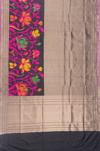 Banarasi Silk Half and Half Lines And Brocade Black Saree