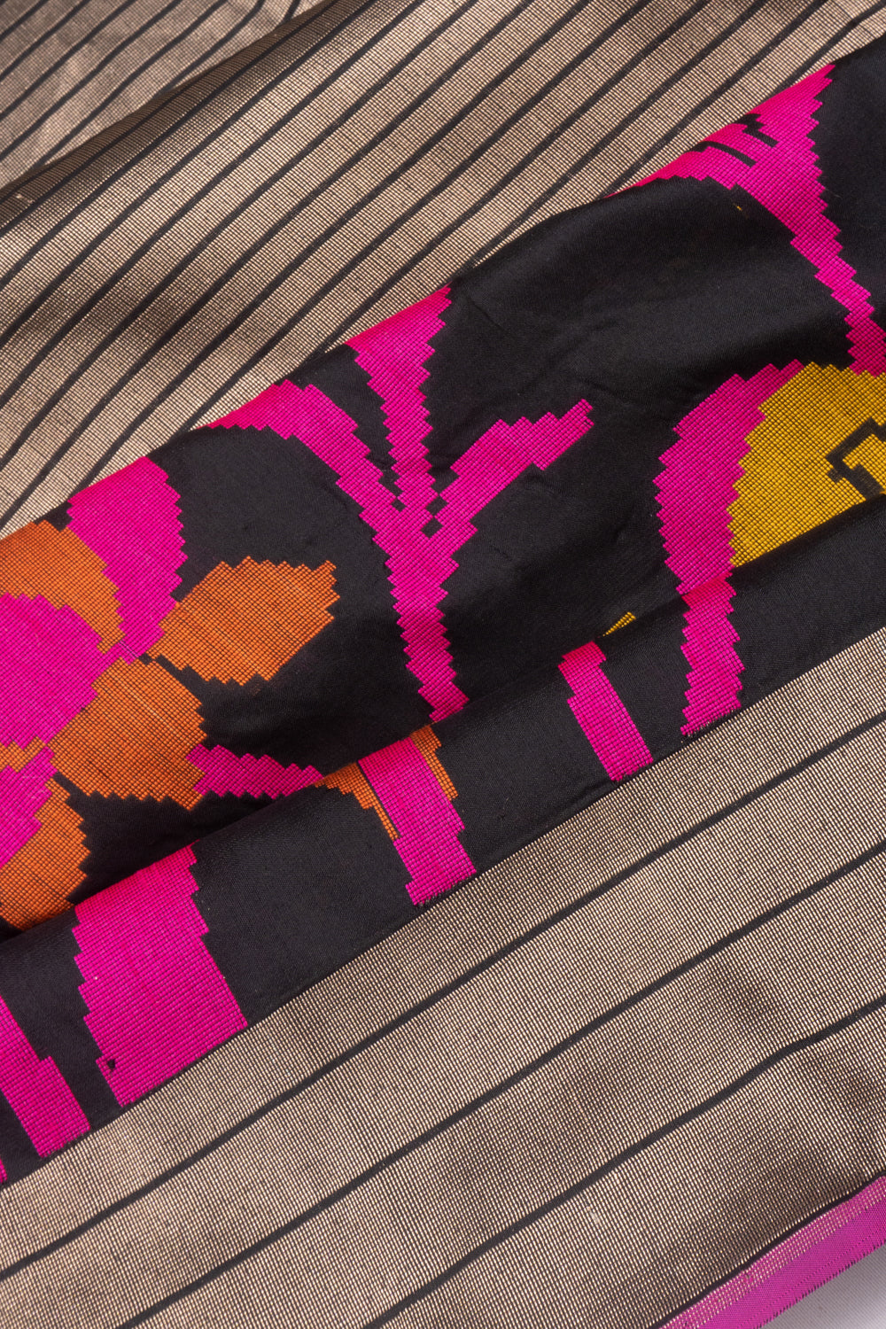 Banarasi Silk Half and Half Lines And Brocade Black Saree