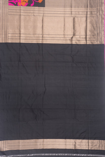 Banarasi Silk Half and Half Lines And Brocade Black Saree