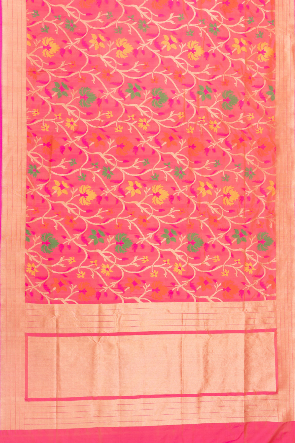 Banarasi Silk Jaal Dual Tone Pink And Orange Saree