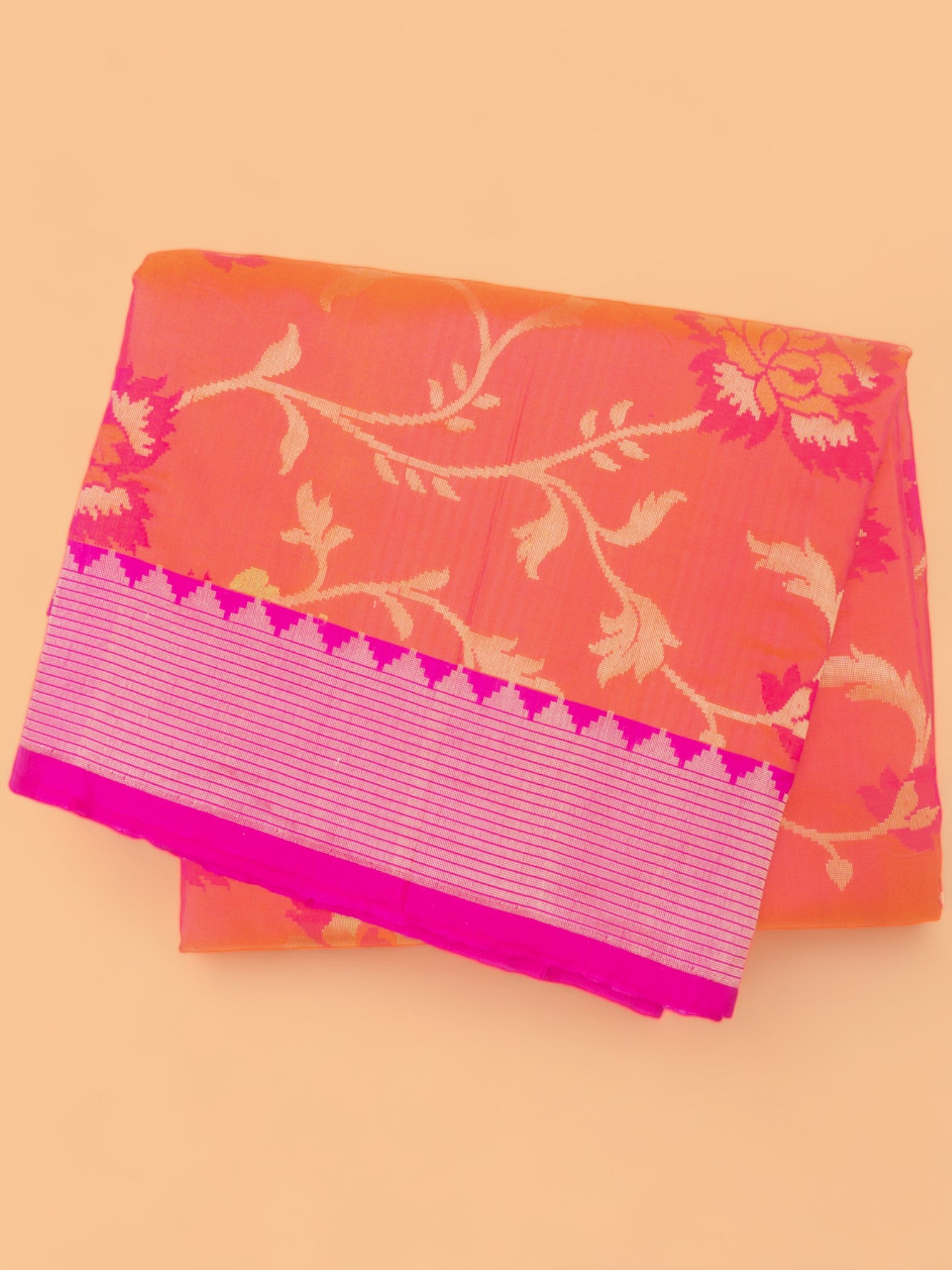 Banarasi Silk Jaal Dual Tone Pink And Orange Saree