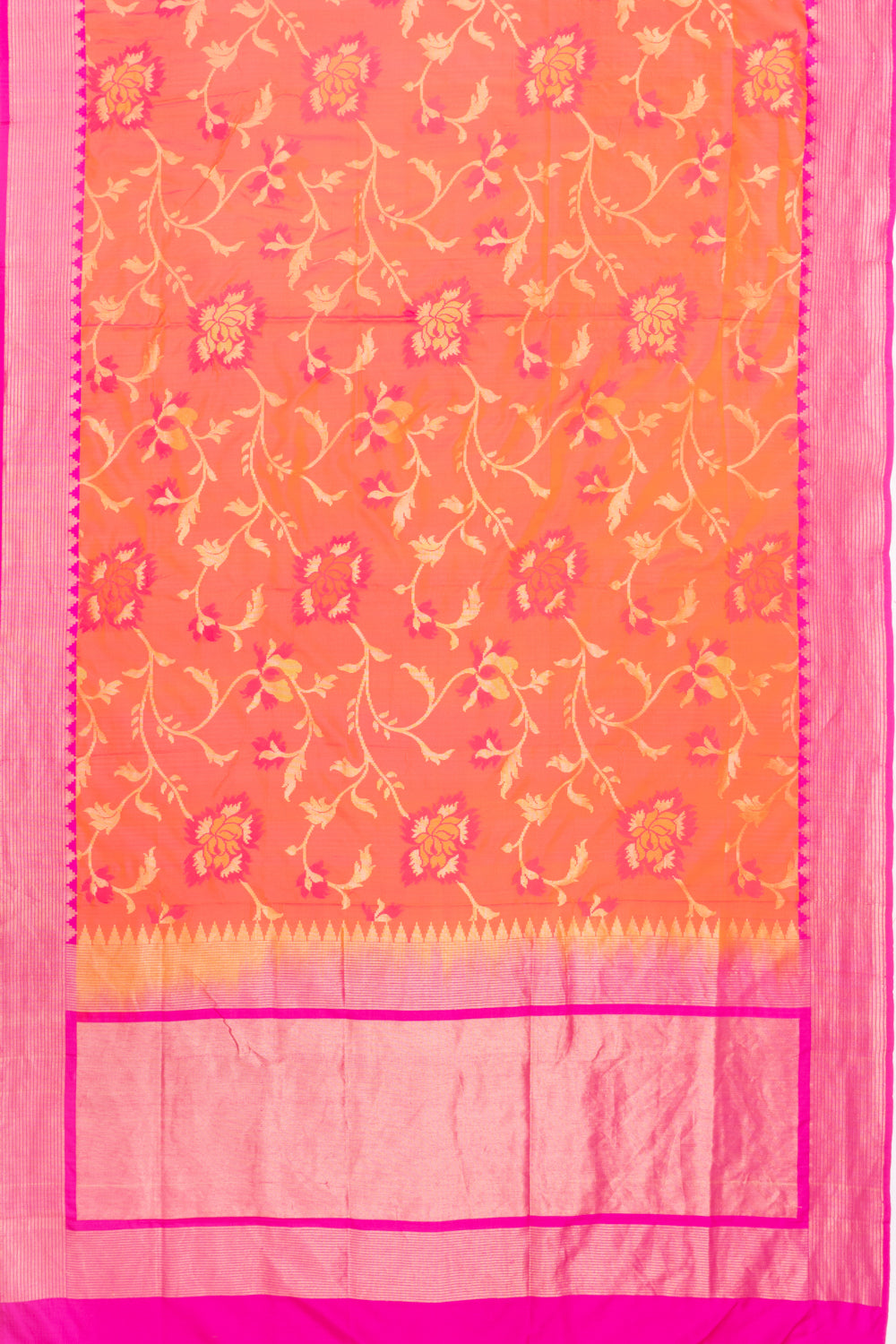 Banarasi Silk Jaal Dual Tone Pink And Orange Saree