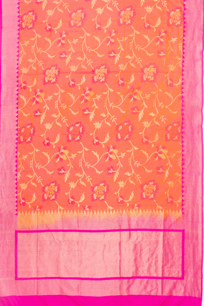 Banarasi Silk Jaal Dual Tone Pink And Orange Saree