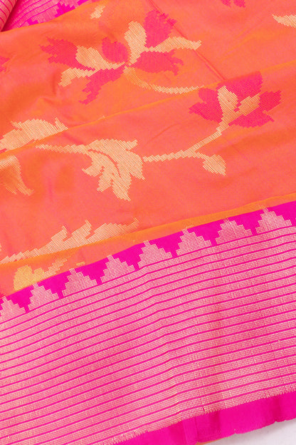 Banarasi Silk Jaal Dual Tone Pink And Orange Saree
