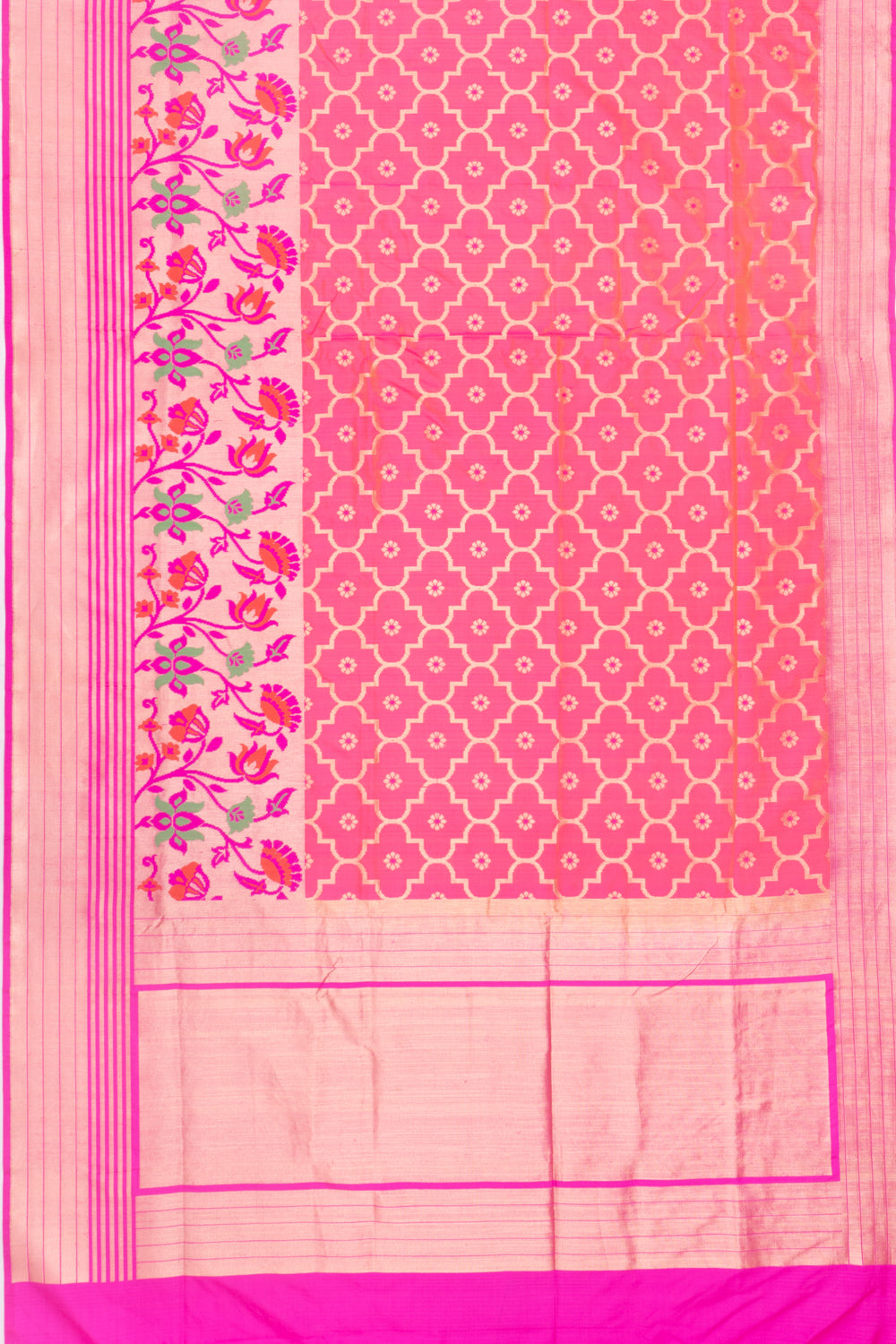 Banarasi Silk Brocade Dual Tone Pink And Orange Saree
