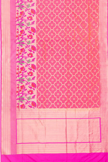 Banarasi Silk Brocade Dual Tone Pink And Orange Saree