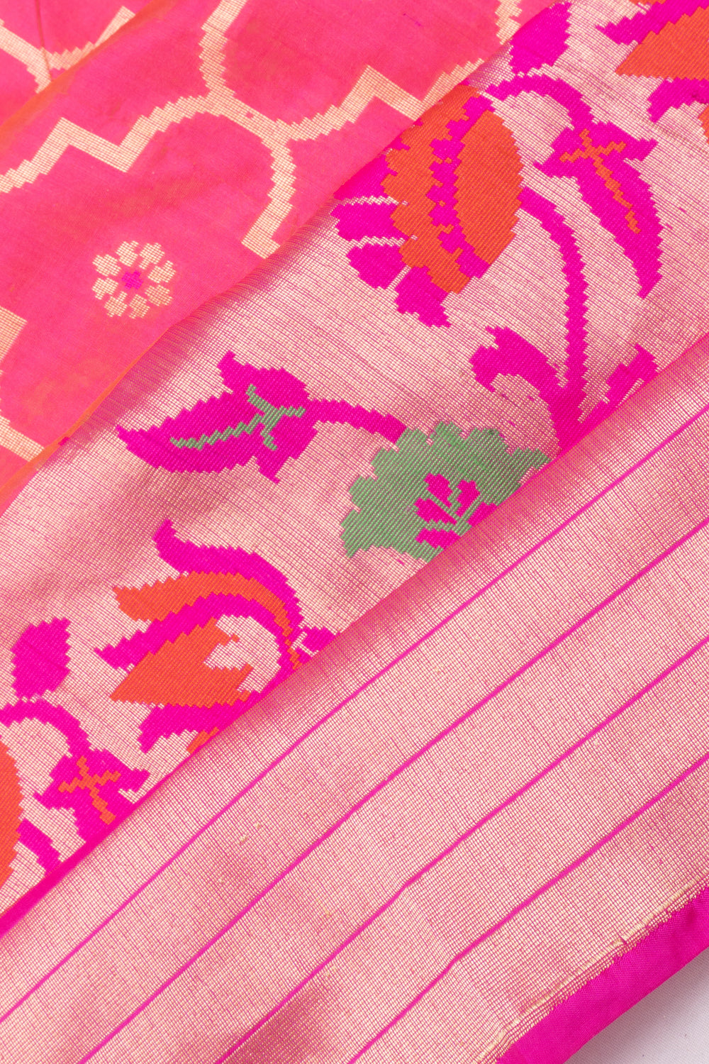 Banarasi Silk Brocade Dual Tone Pink And Orange Saree