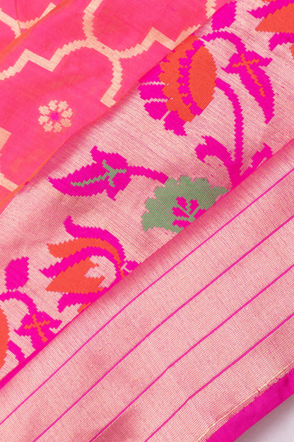 Banarasi Silk Brocade Dual Tone Pink And Orange Saree