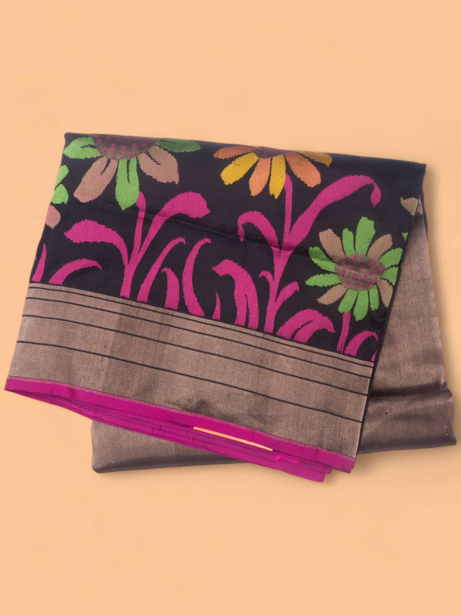 Banarasi Silk Half And Half Brocade Black Saree