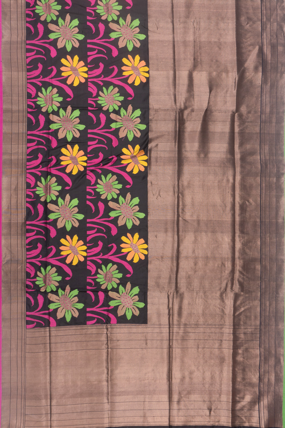 Banarasi Silk Half And Half Brocade Black Saree