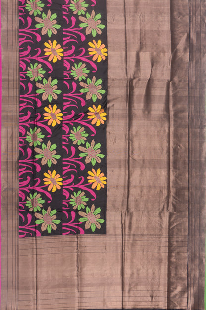 Banarasi Silk Half And Half Brocade Black Saree