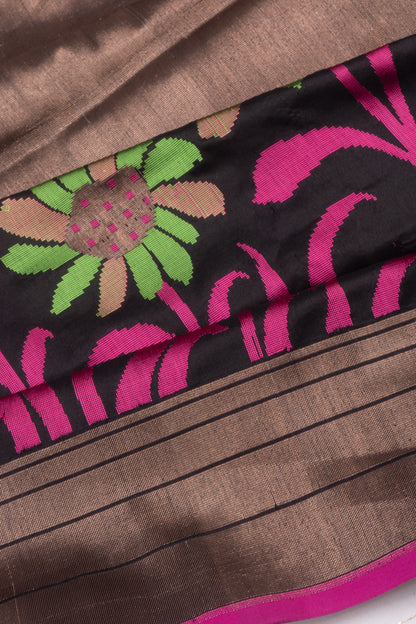 Banarasi Silk Half And Half Brocade Black Saree
