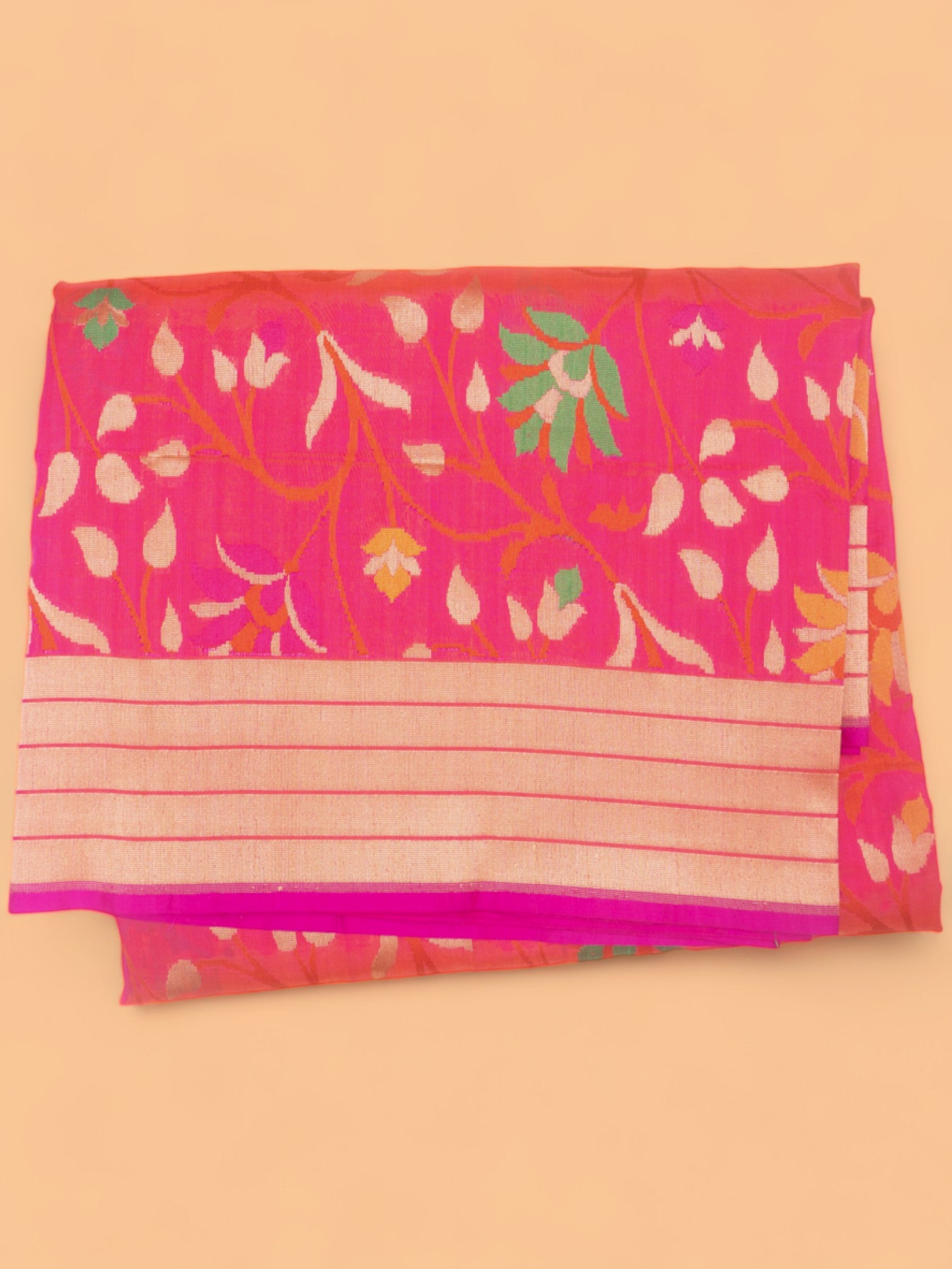 Banarasi Silk Jaal Dual Tone Pink And Orange Saree