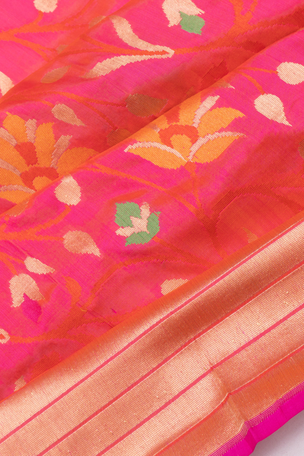 Banarasi Silk Jaal Dual Tone Pink And Orange Saree