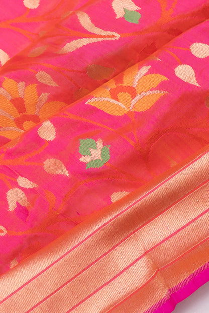 Banarasi Silk Jaal Dual Tone Pink And Orange Saree