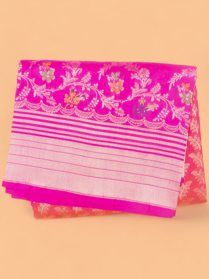 Banarasi SIlk Brocade Dual Tone Pink And Orange Saree
