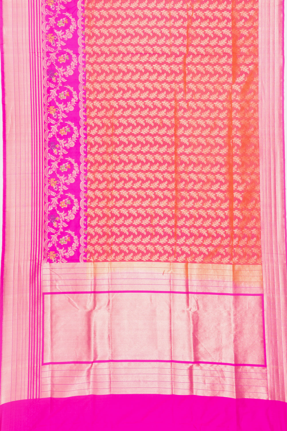 Banarasi SIlk Brocade Dual Tone Pink And Orange Saree