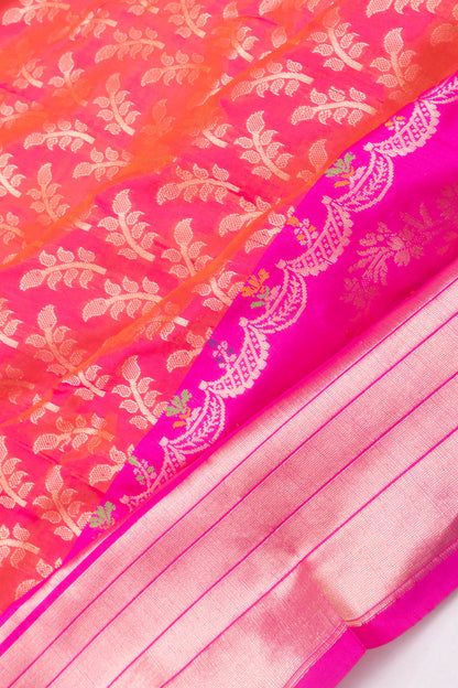 Banarasi SIlk Brocade Dual Tone Pink And Orange Saree