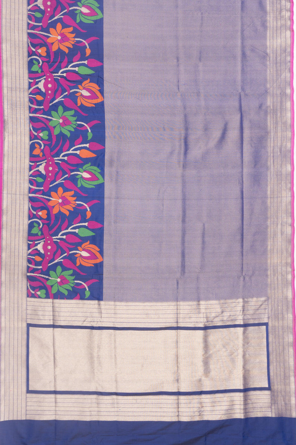 Banarasi SIlk Horizonatl Lines Dark Blue Saree
