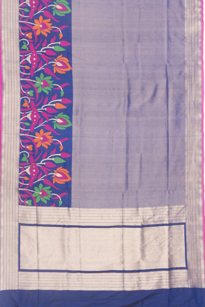 Banarasi SIlk Horizonatl Lines Dark Blue Saree
