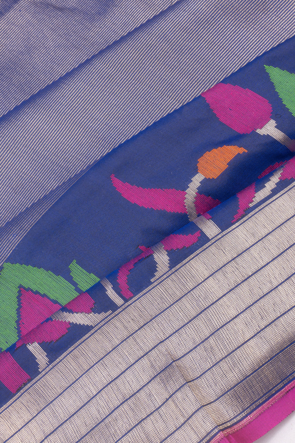 Banarasi SIlk Horizonatl Lines Dark Blue Saree