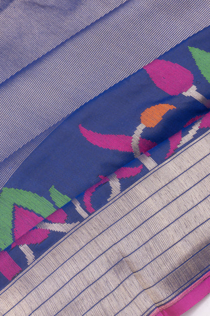 Banarasi SIlk Horizonatl Lines Dark Blue Saree
