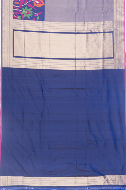 Banarasi SIlk Horizonatl Lines Dark Blue Saree
