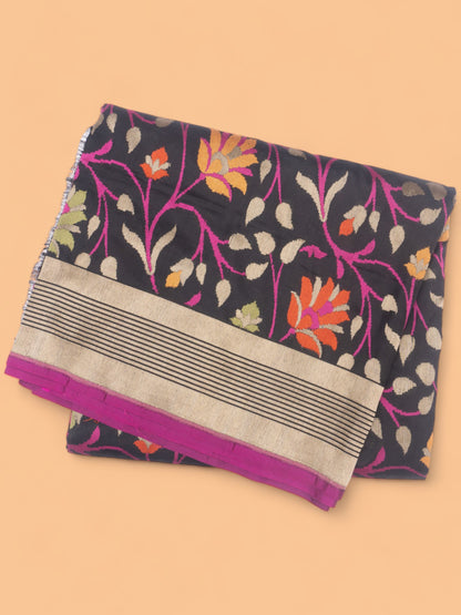 Banarasi Silk Jaal Black Saree