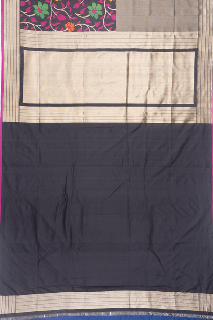 Banarasi Silk Half And Half Lines And Brocade Black Saree