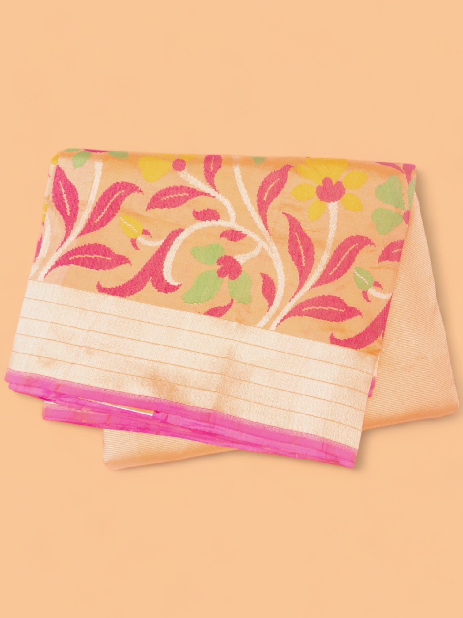 Banarasi Silk Horizontal Lines Pastel Orange Saree