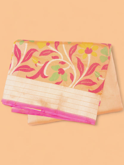 Banarasi Silk Horizontal Lines Pastel Orange Saree