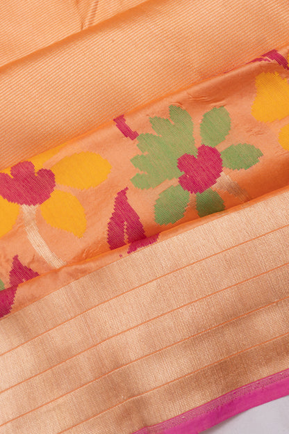 Banarasi Silk Horizontal Lines Pastel Orange Saree