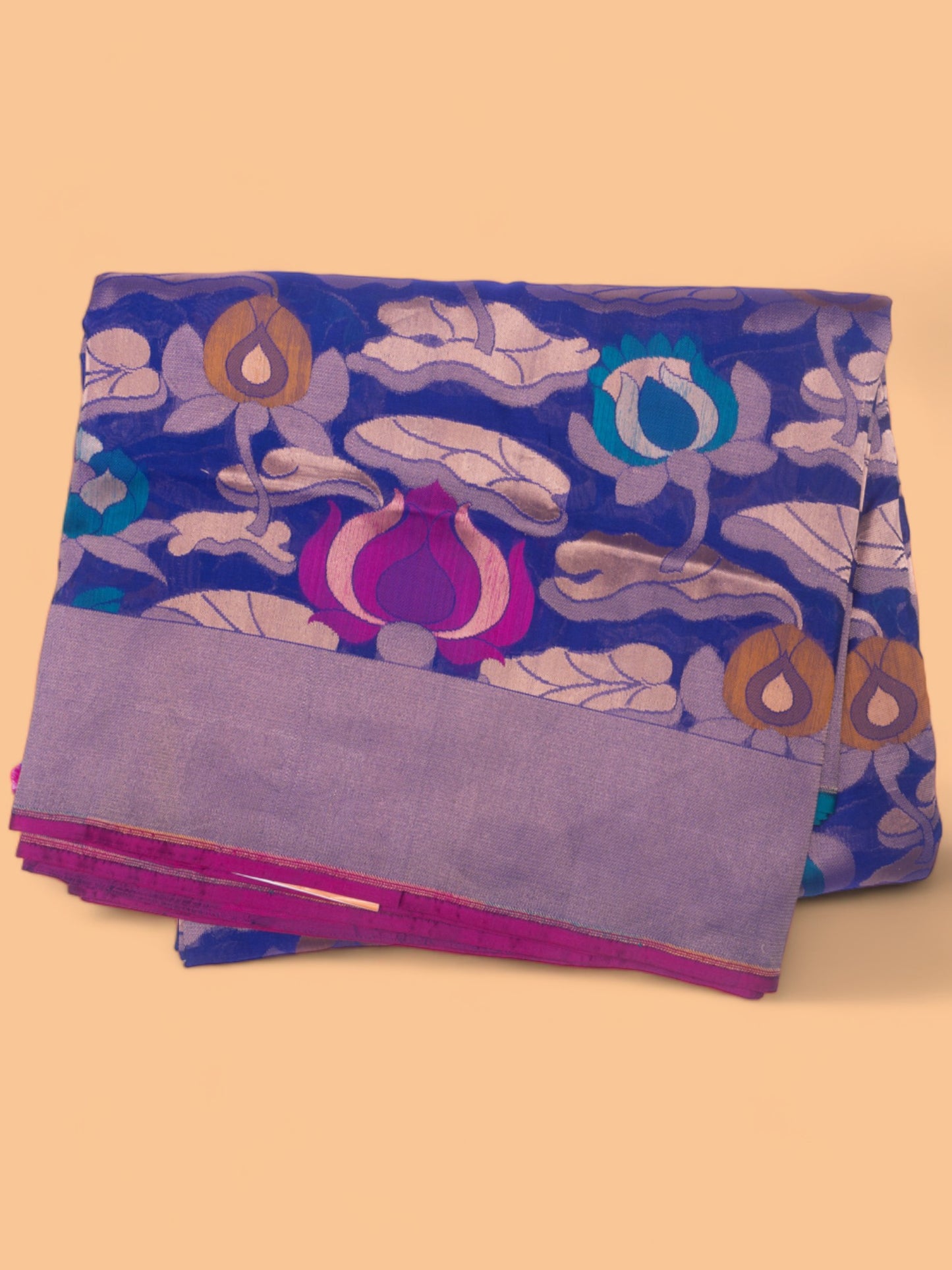 Banarasi Silk Floral Brocade Royal Blue Saree