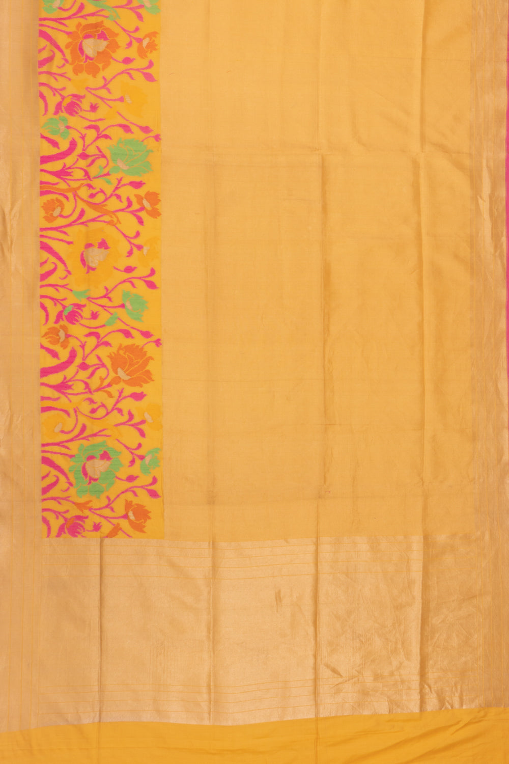 Banarasi Silk Horizontal Lines Yellow Saree