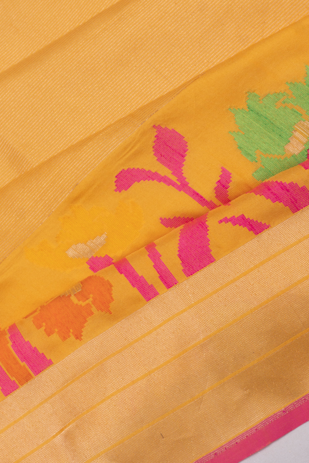 Banarasi Silk Horizontal Lines Yellow Saree