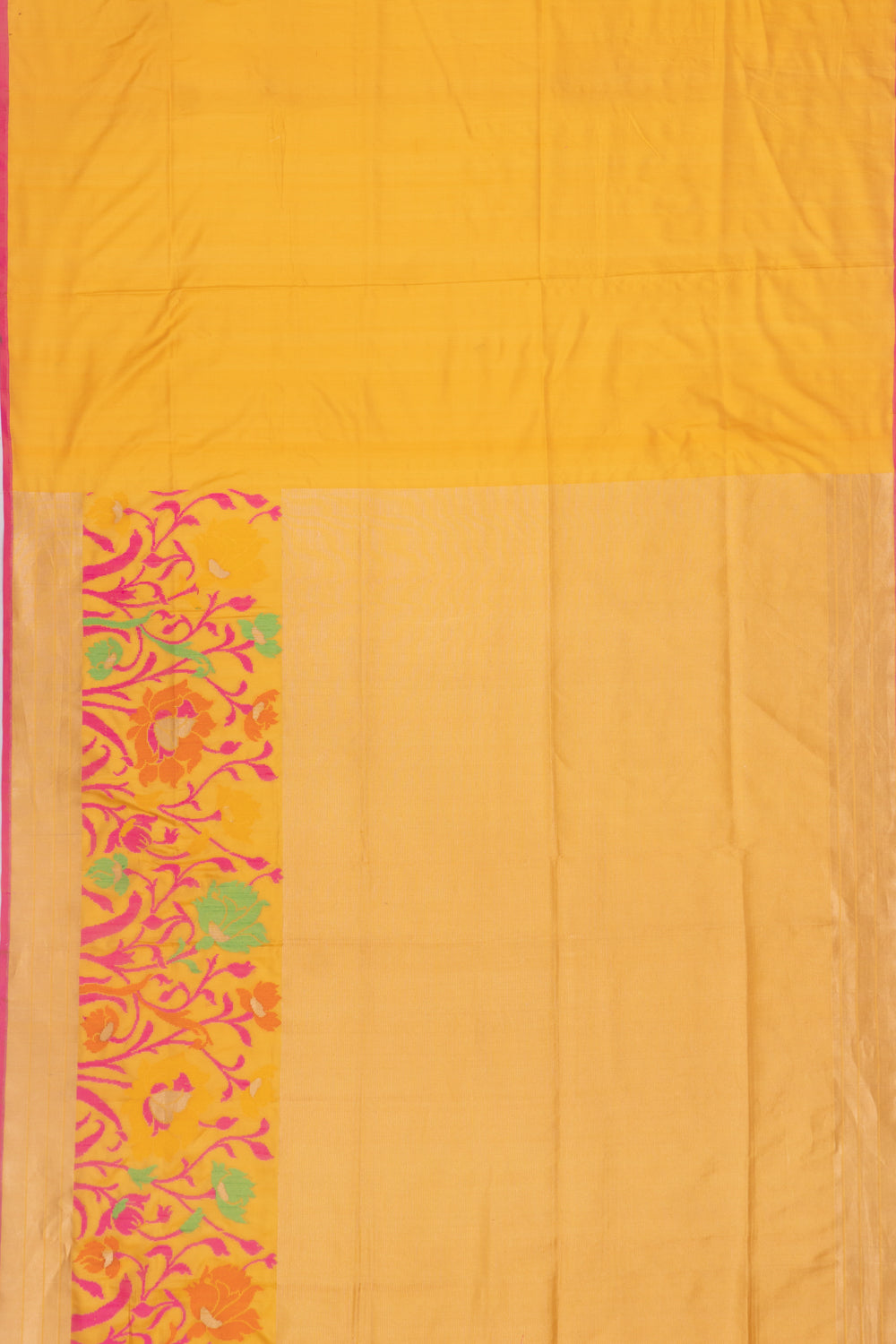 Banarasi Silk Horizontal Lines Yellow Saree
