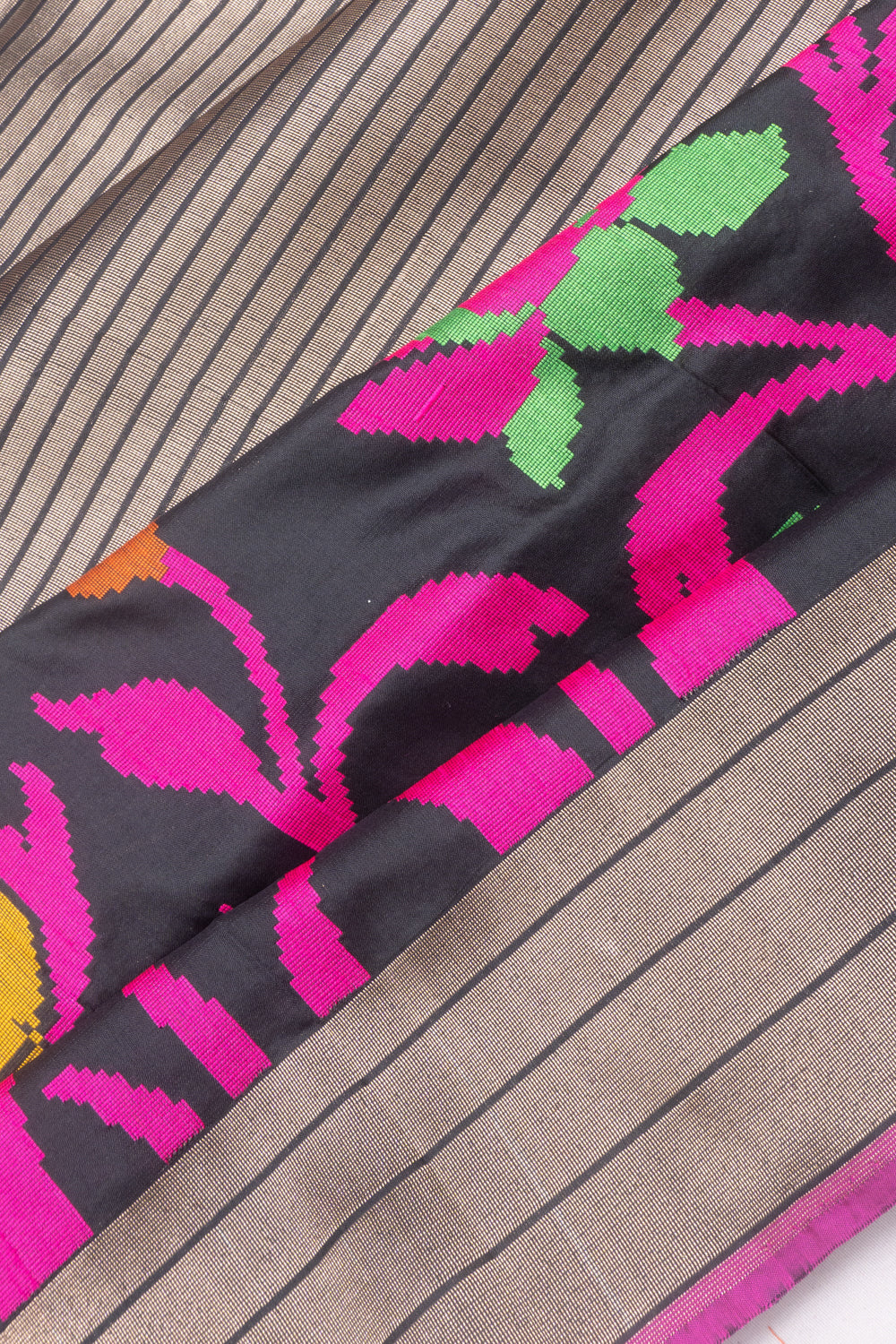 Banarasi Silk Half And Half Lines And Brocade Black Saree