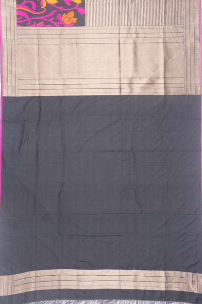 Banarasi Silk Half And Half Lines And Brocade Black Saree