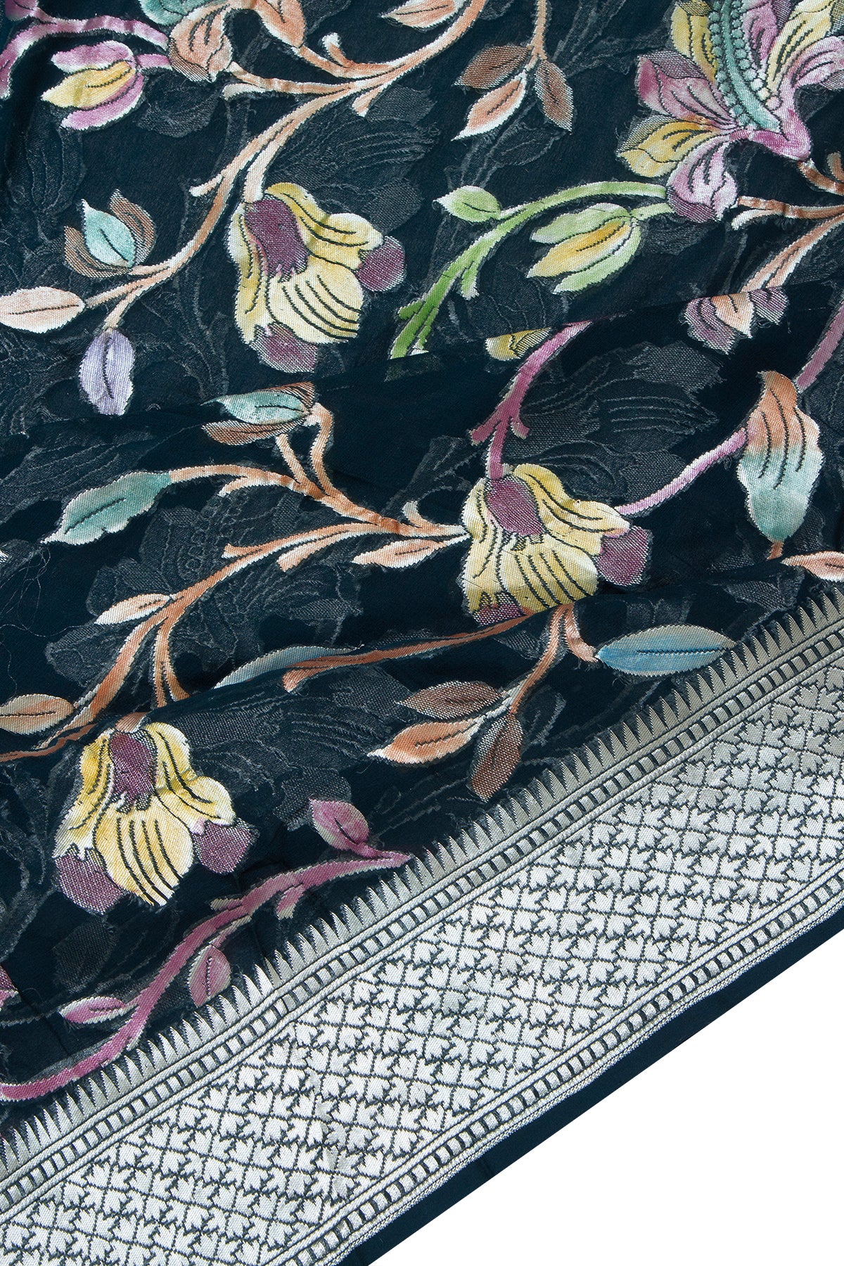 Banarasi Georgette Brocade Midnight Blue Saree