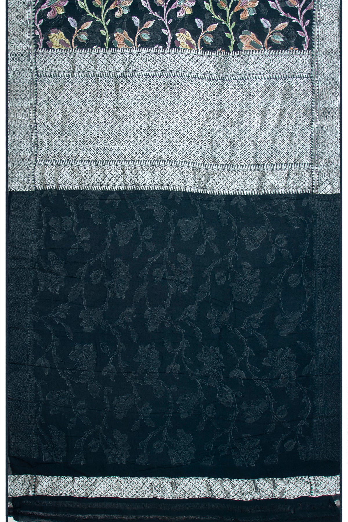 Banarasi Georgette Brocade Midnight Blue Saree