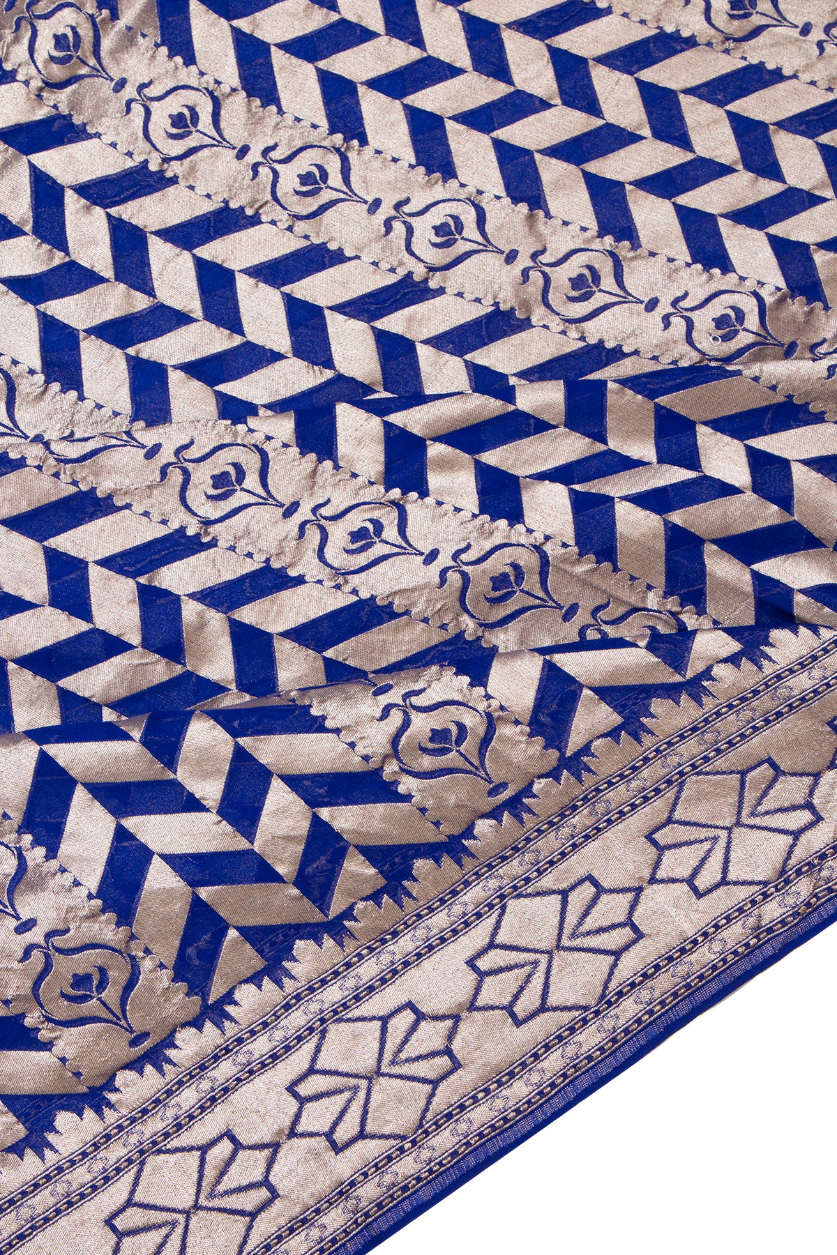 Banarasi Georgette Brocade Gold And Dark Blue Saree