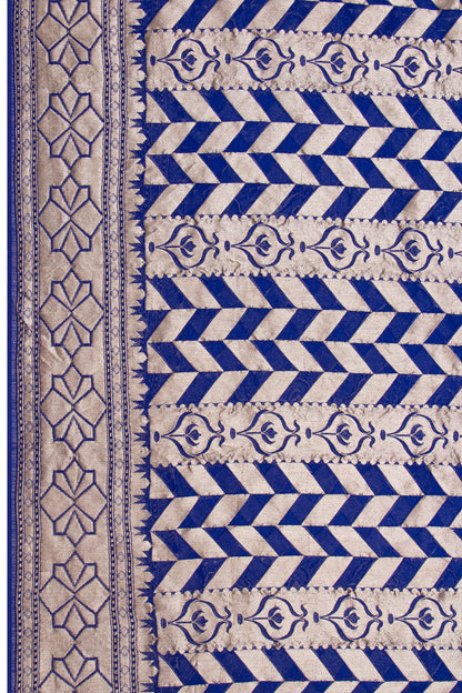 Banarasi Georgette Brocade Gold And Dark Blue Saree