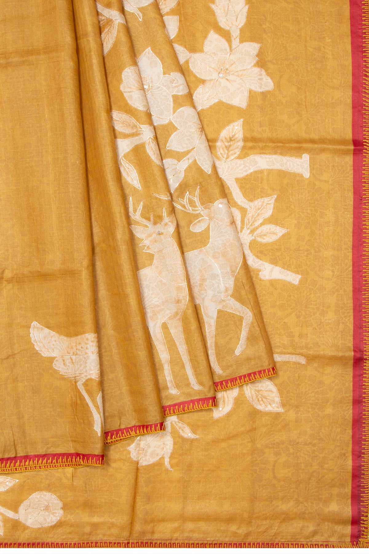 Tussar Printed Mustard Yellow Saree