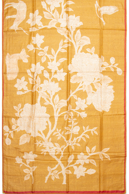 Tussar Printed Mustard Yellow Saree