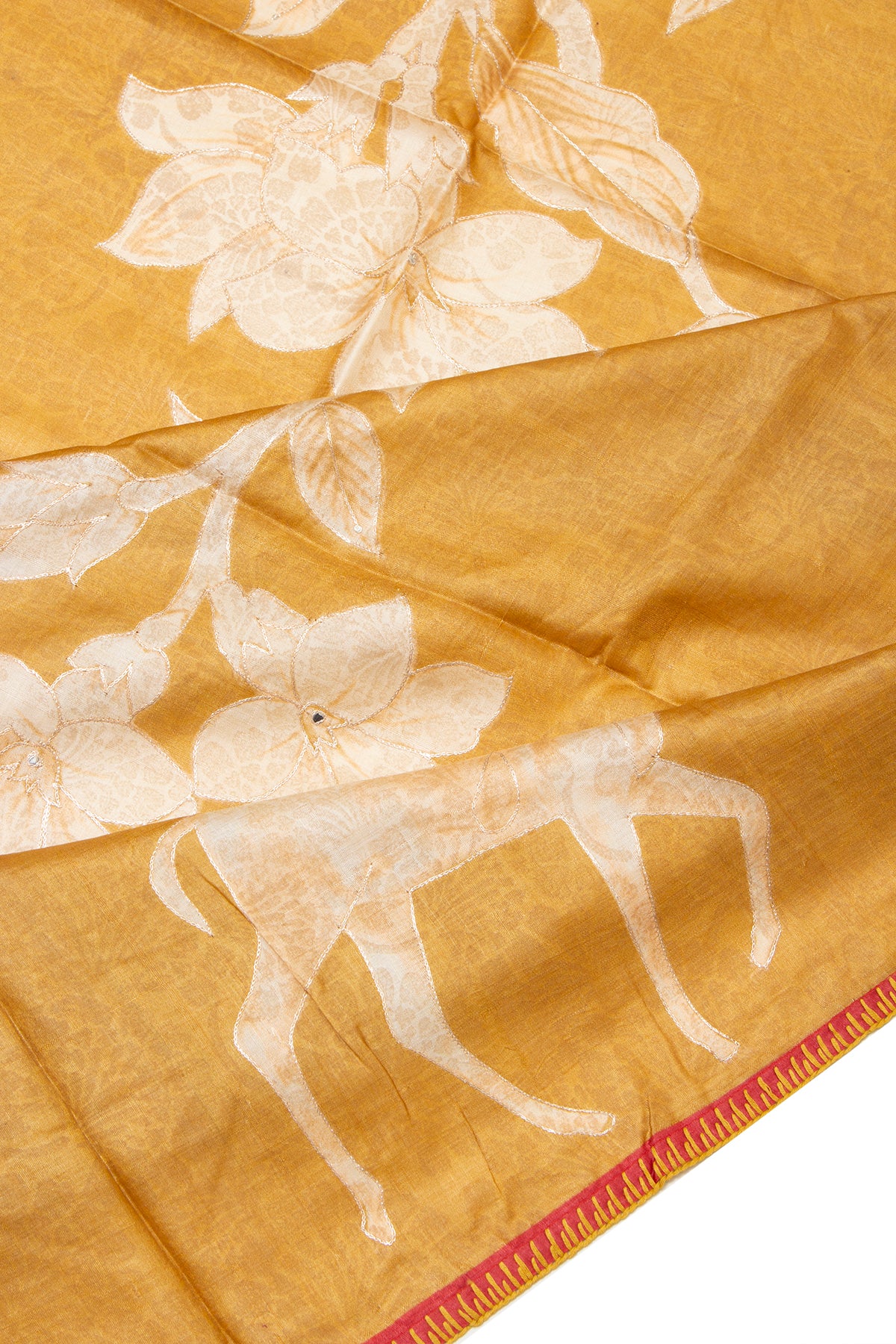 Tussar Printed Mustard Yellow Saree