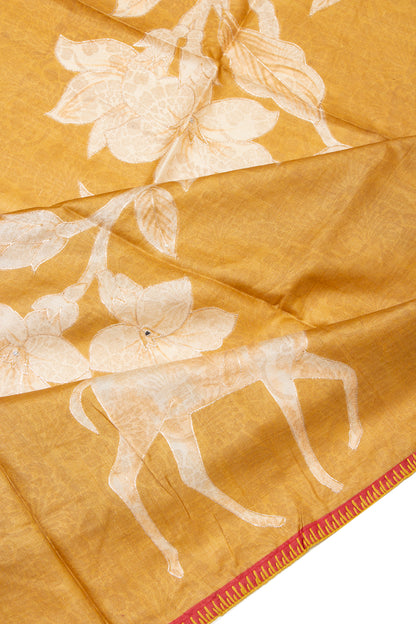 Tussar Printed Mustard Yellow Saree