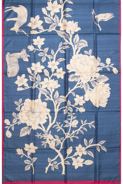 Tussar Printed Blue Saree