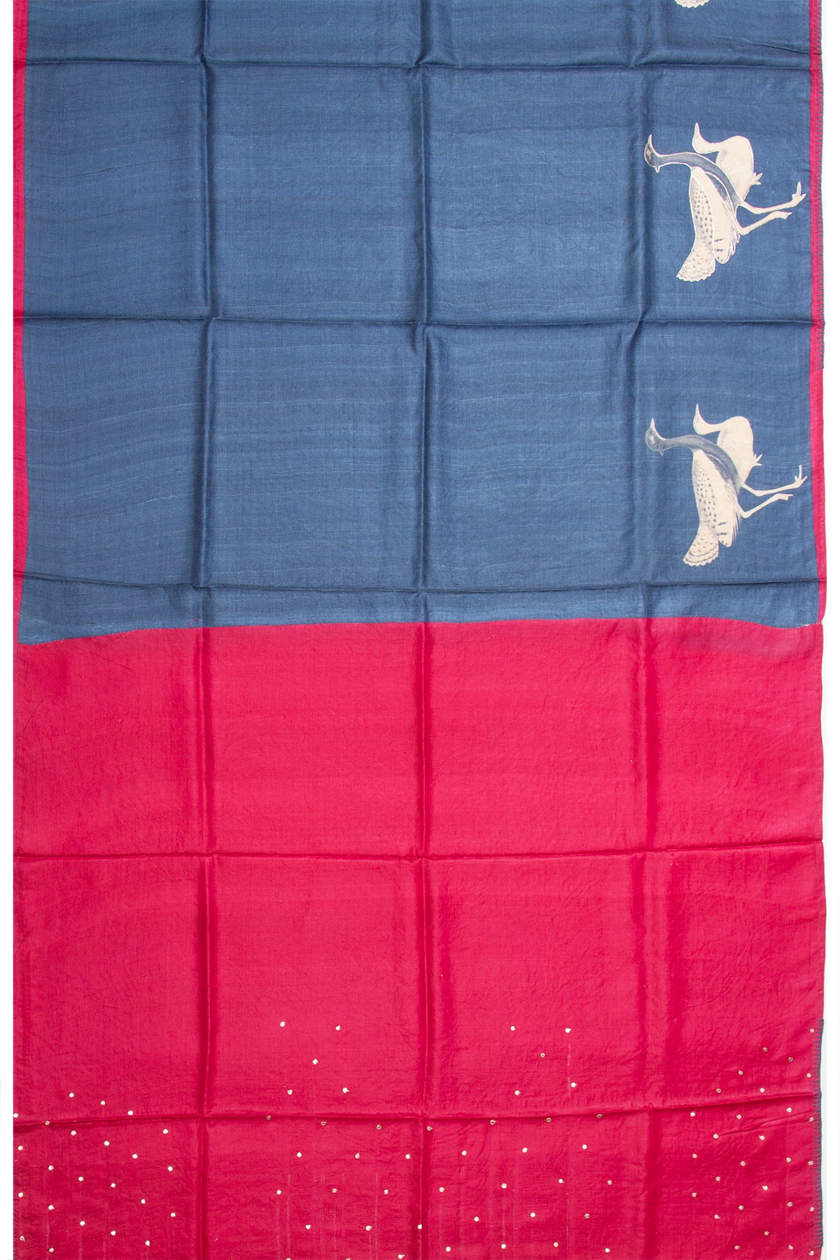 Tussar Printed Blue Saree